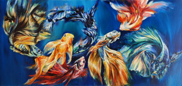 Painting titled "Siamese fighting fi…" by Vika Skaya, Original Artwork, Oil