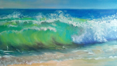 Pintura titulada "Море. Зеленая волна." por Vika Gumarova, Obra de arte original, Oleo Montado en Bastidor de camilla de mad…