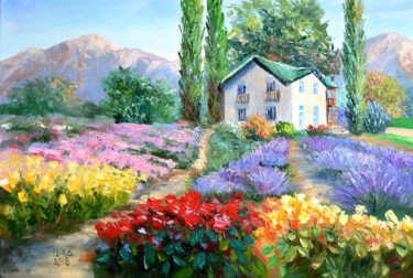 Peinture intitulée "Lavender farmstead" par Viktoriia Slavinska, Œuvre d'art originale, Huile