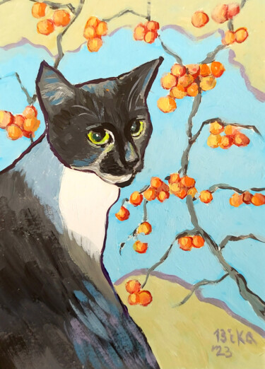 Peinture intitulée "Black white cat" par Viktoriia Slavinska, Œuvre d'art originale, Acrylique