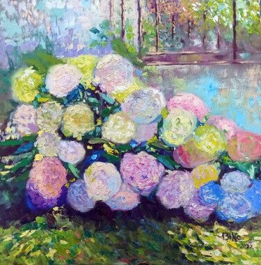Painting titled "Hydrangea" by Viktoriia Slavinska, Original Artwork, Oil