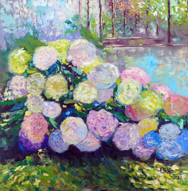 Ζωγραφική με τίτλο "Hydrangea" από Viktoriia Slavinska, Αυθεντικά έργα τέχνης, Λάδι