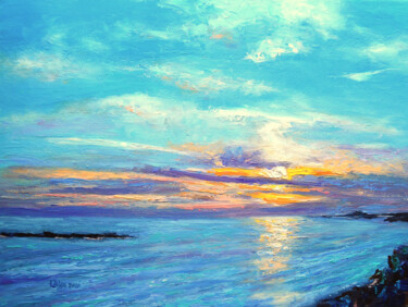 Painting titled "Sunset over sea" by Viktoriia Slavinska, Original Artwork, Oil