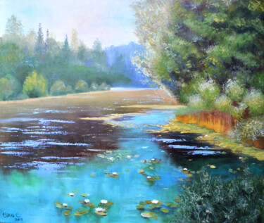 Painting titled "Water lilies" by Viktoriia Slavinska, Original Artwork, Oil