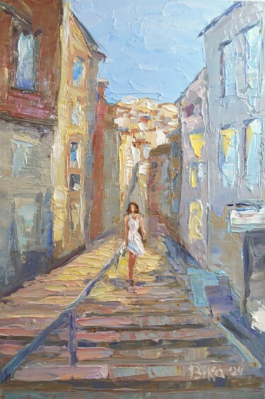 Pittura intitolato "Girl walking" da Viktoriia Slavinska, Opera d'arte originale, Olio