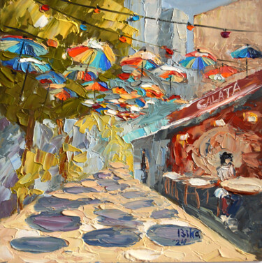 Painting titled "Galata Cafe" by Viktoriia Slavinska, Original Artwork, Oil