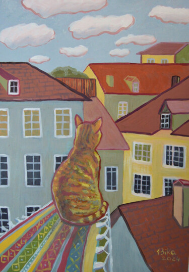 Peinture intitulée "Dreaming Cat" par Viktoriia Slavinska, Œuvre d'art originale, Acrylique