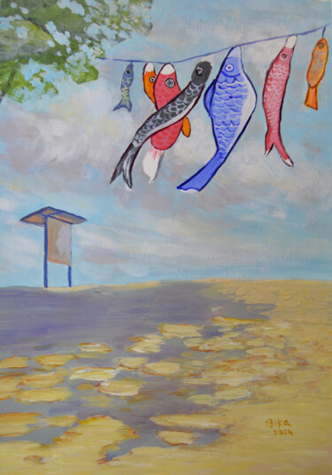 Malerei mit dem Titel "Carp streame" von Viktoriia Slavinska, Original-Kunstwerk, Acryl