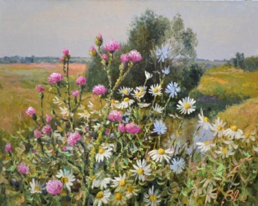 Картина под названием "Летние цветы" - Викентий Лукиянов, Подлинное произведение искусства, Масло