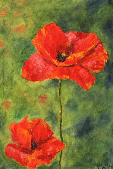 Ζωγραφική με τίτλο "Poppies" από Vikki Wild, Αυθεντικά έργα τέχνης, Λάδι