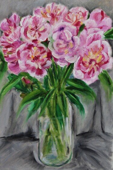 Pintura intitulada "Peonies" por Vikki Wild, Obras de arte originais, Óleo