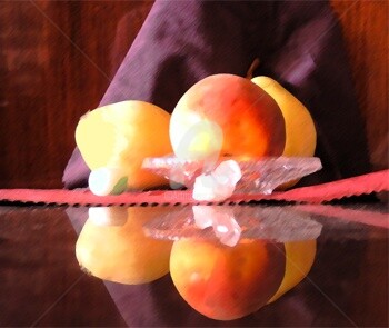 Digital Arts titled "Pears, peach and cr…" by Viktor Kovbunov, Original Artwork, Digital Painting