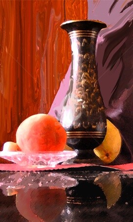 Digital Arts titled "Peach and vase" by Viktor Kovbunov, Original Artwork, Digital Painting