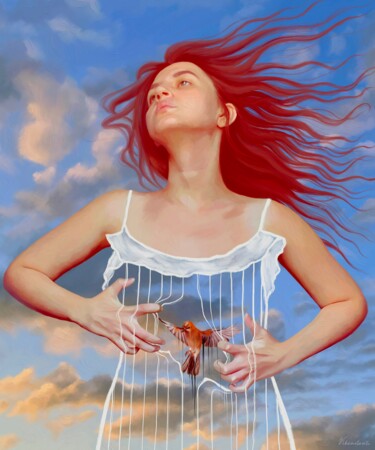 Digitale Kunst mit dem Titel "Girl with red hair" von Vikonstanti, Original-Kunstwerk, 2D digitale Arbeit