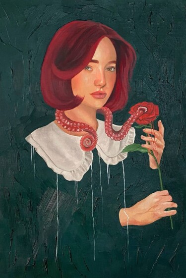 Peinture intitulée "Guiding rose" par Vikonstanti, Œuvre d'art originale, Huile Monté sur Carton