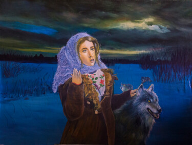 Painting titled "Frosty night" by Viktor Tverskov, Original Artwork, Oil