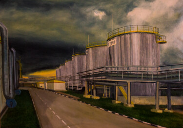 Malerei mit dem Titel "Factory" von Viktor Tverskov, Original-Kunstwerk, Öl