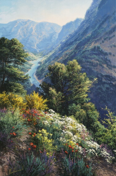 Painting titled "Blossoming peaks" by Viktar Yushkevich Yuvart, Original Artwork, Acrylic