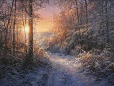 Painting titled "Magic winter evening" by Viktar Yushkevich Yuvart, Original Artwork, Acrylic
