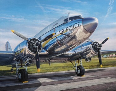 Malerei mit dem Titel "Douglas DC-3" von Viktar Yushkevich Yuvart, Original-Kunstwerk, Acryl