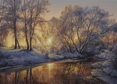 Painting titled "Winter pond" by Viktar Yushkevich Yuvart, Original Artwork, Acrylic