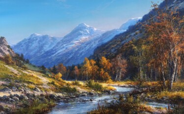 Painting titled "Mountain river embr…" by Viktar Yushkevich Yuvart, Original Artwork, Acrylic