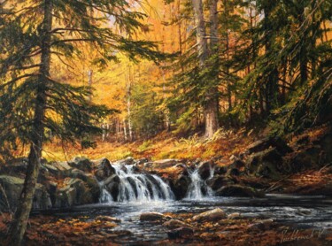 Картина под названием "Autumn square" - Viktar Yushkevich Yuvart, Подлинное произведение искусства, Акрил