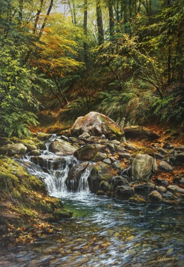 Malerei mit dem Titel "By the forest stream" von Viktar Yushkevich Yuvart, Original-Kunstwerk, Acryl