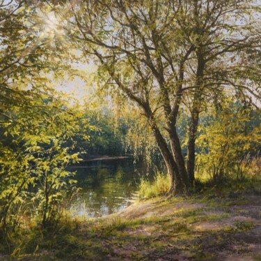 Painting titled "By the river" by Viktar Yushkevich Yuvart, Original Artwork, Acrylic