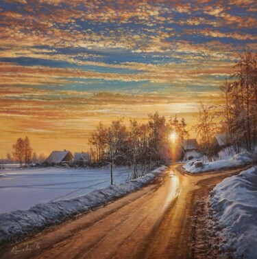 Картина под названием "Golden winter sun" - Viktar Yushkevich Yuvart, Подлинное произведение искусства, Акрил