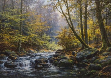 Painting titled "Forest river" by Viktar Yushkevich Yuvart, Original Artwork, Acrylic