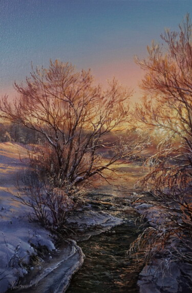 Painting titled "Winter ringing stre…" by Viktar Yushkevich Yuvart, Original Artwork, Acrylic