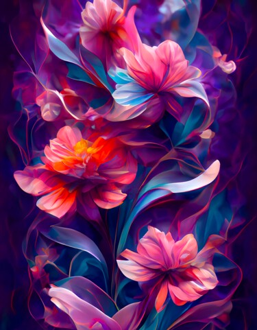 Digital Arts titled "Surreal flowers" by Viktor Artemev, Original Artwork, Digital Painting