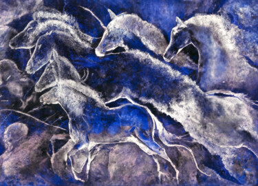 Digital Arts titled "Blue horses" by Viktor Artemev, Original Artwork, Digital Painting