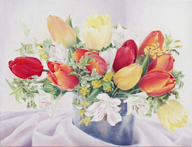 Schilderij getiteld "Tulips" door Viktor Babak, Origineel Kunstwerk, Olie