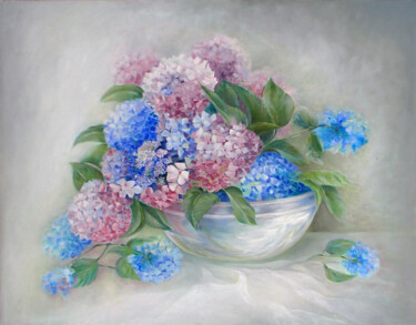 Painting titled "Hydrangeas" by Viktor Babak, Original Artwork, Oil