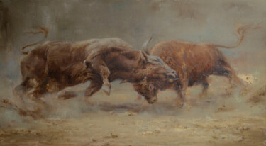 Painting titled "Bullfight" by Viktor Kolomiyets, Original Artwork, Oil