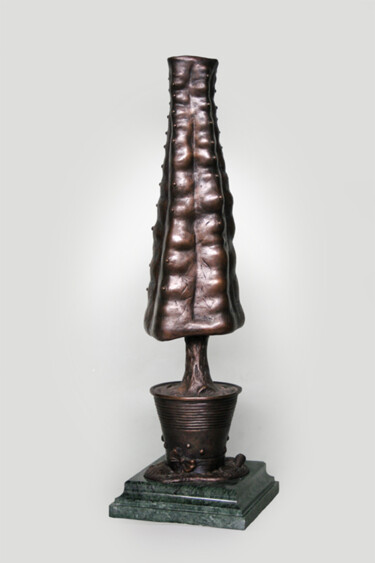 Escultura intitulada "Pot with cactus" por Viktor Konoval, Obras de arte originais, Bronze