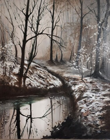 Painting titled "Evening forest" by Vistor Korotkov, Original Artwork, Oil