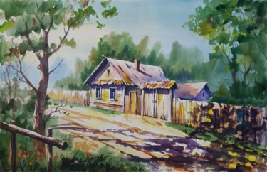 Картина под названием "Лето в деревне" - Viktor Kovalev, Подлинное произведение искусства, Акварель