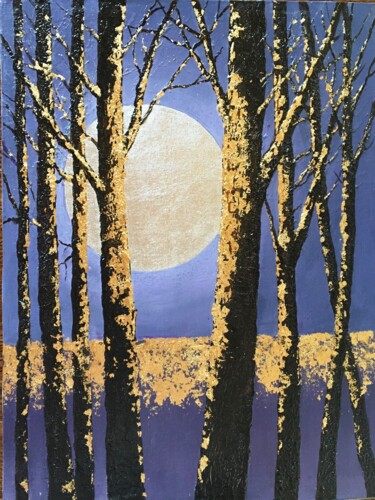 Painting titled "Moonlight night" by Viktor Kurson, Original Artwork, Acrylic