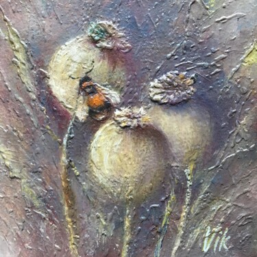 Painting titled "Bumblebee on pappies" by Viktor Kurson, Original Artwork, Oil