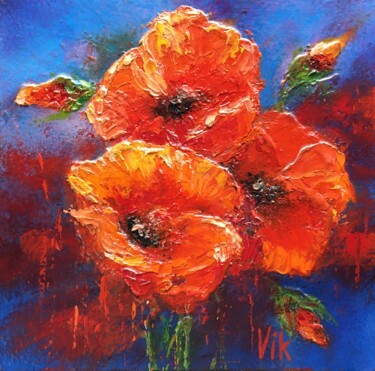 Painting titled "Poppies 1" by Viktor Kurson, Original Artwork, Oil