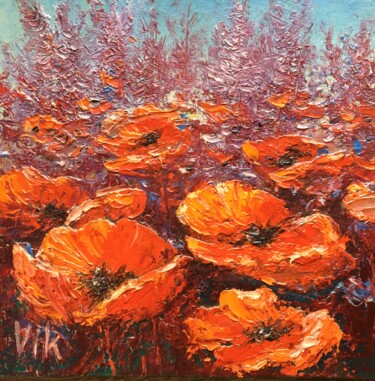 Painting titled "Poppies 3" by Viktor Kurson, Original Artwork, Oil