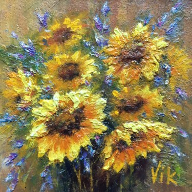 Painting titled "Sunflowers 1" by Viktor Kurson, Original Artwork, Oil