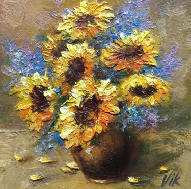 Painting titled "Sunflowers 3" by Viktor Kurson, Original Artwork, Oil