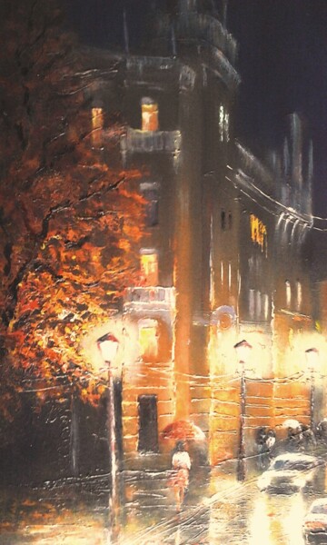 Malarstwo zatytułowany „Night rain” autorstwa Viktor Kurson, Oryginalna praca, Olej