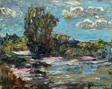 Painting titled "Summer day at the p…" by Viktor Makarov, Original Artwork, Oil Mounted on Wood Stretcher frame