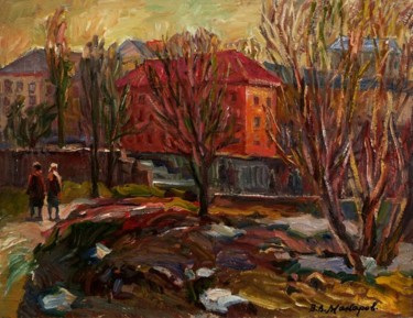 Peinture intitulée "Autumn walk, oil pa…" par Viktor Makarov, Œuvre d'art originale, Huile Monté sur Châssis en bois