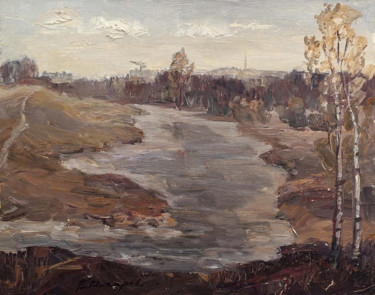 Painting titled "The overcast day, o…" by Viktor Makarov, Original Artwork, Oil Mounted on Wood Stretcher frame